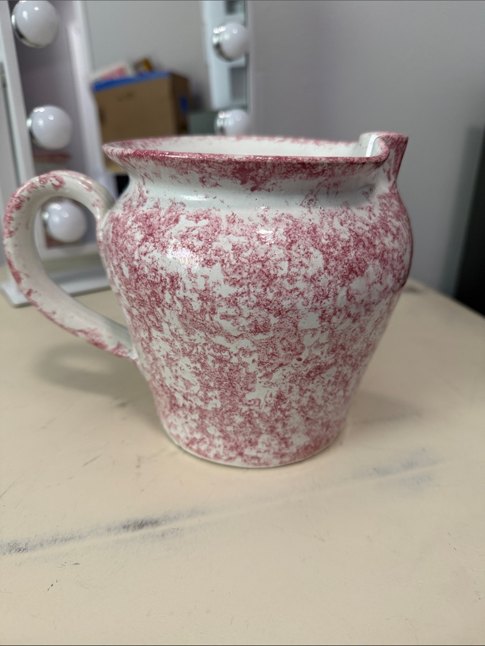 Speckled Cream & Pink Ceramic Pitcher - Classic Ceramic Home Art